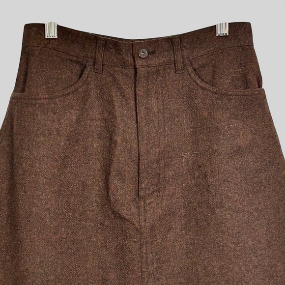 VALMAN Skirt Womens Size Medium Brown Tweed Midi ALine Button Fly Pockets - Picture 2 of 10